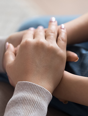 Mom Giving Support Trust To Little Daughter Holding Hands, Closeup 1134909210 6240x3510