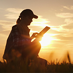 Silhouette Of A Farmer Working With A Digital Tablet In The Field At Sunset 1142465647 3840x2160